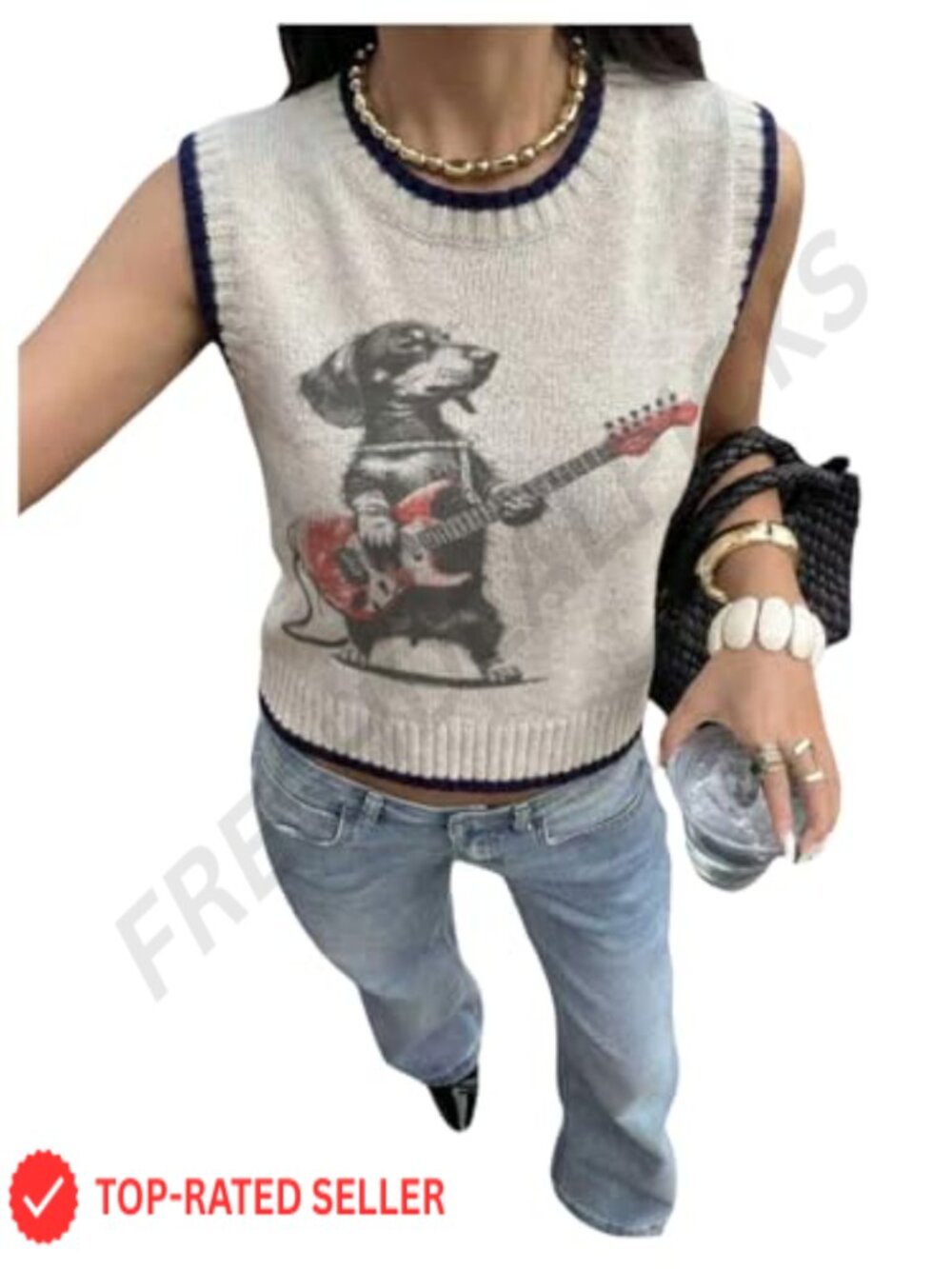Womens Graphic Sweater Vest Animal Print Sleeveless Knit Casual Tank Top